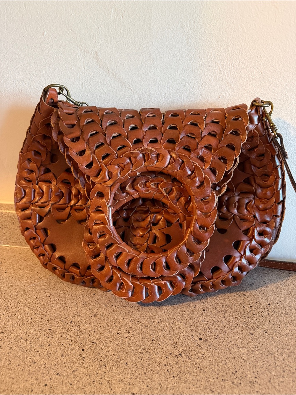 Woven Saddle Crossbody Bag in Brown